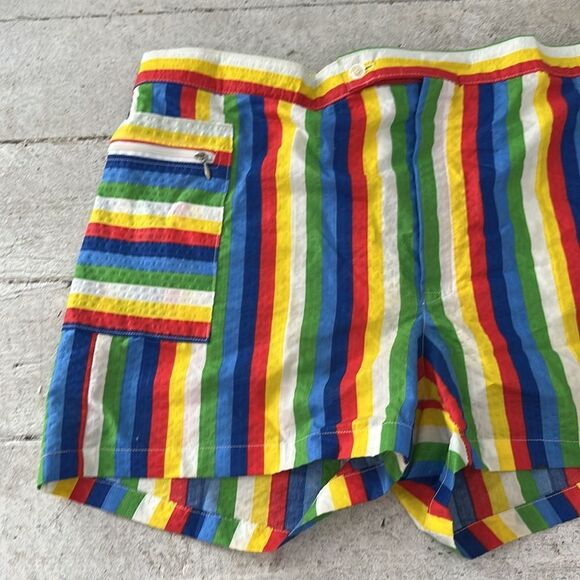 Vintage 1960s Men’s Rainbow Stripe Short Shorts - Picture 2 of 5